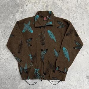 Vintage 90s Mazmania Feathers Fleece Zip Up